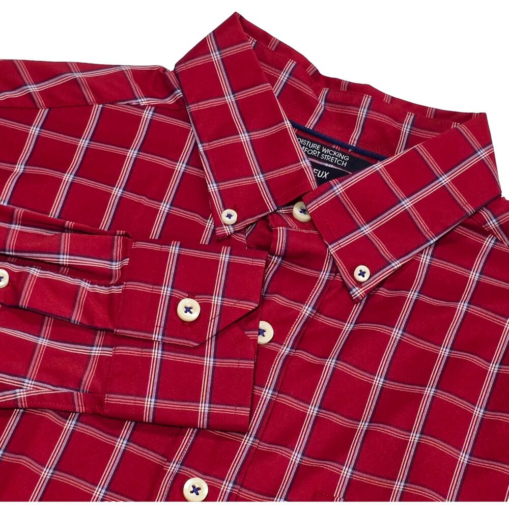 Cremieux Classics Men’s Med Red Plaid Button Down Shirt Moisture Wicking Stretch